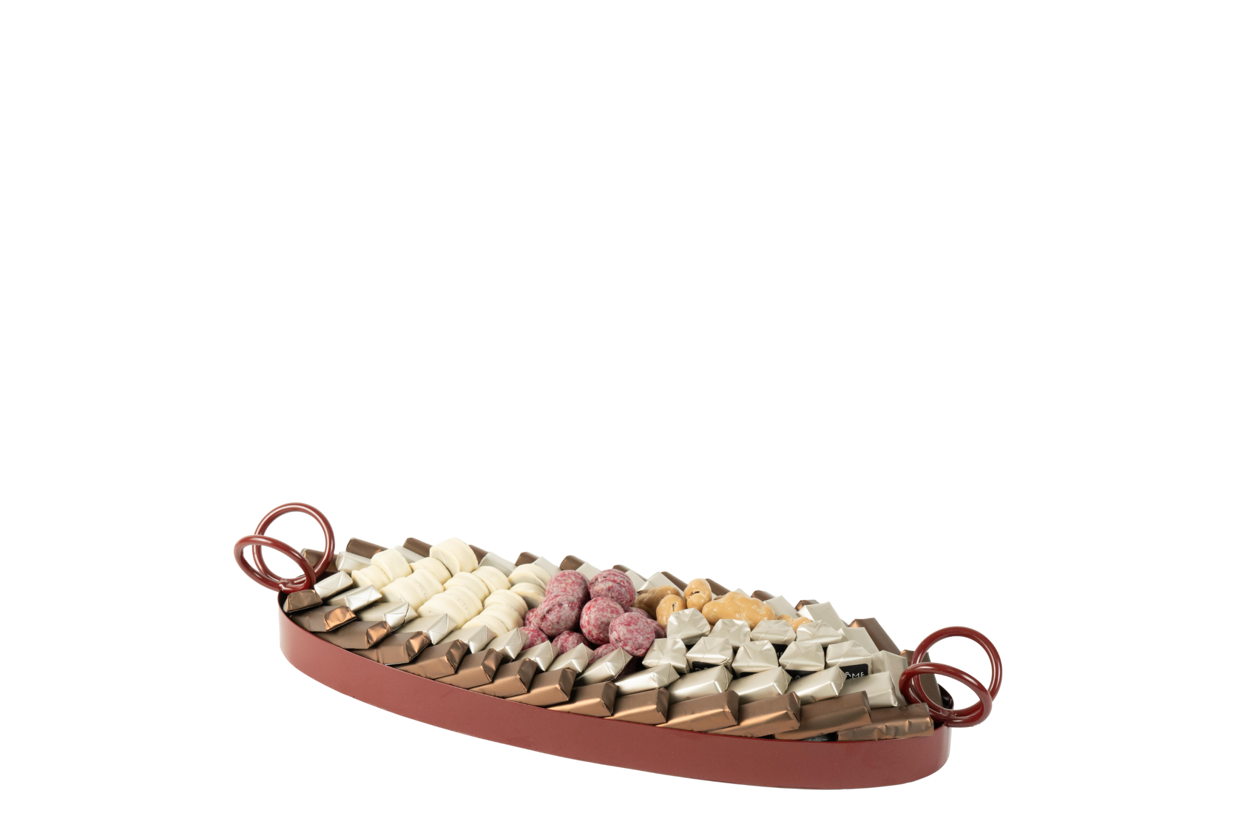 Plateau en métal garni de chocolat