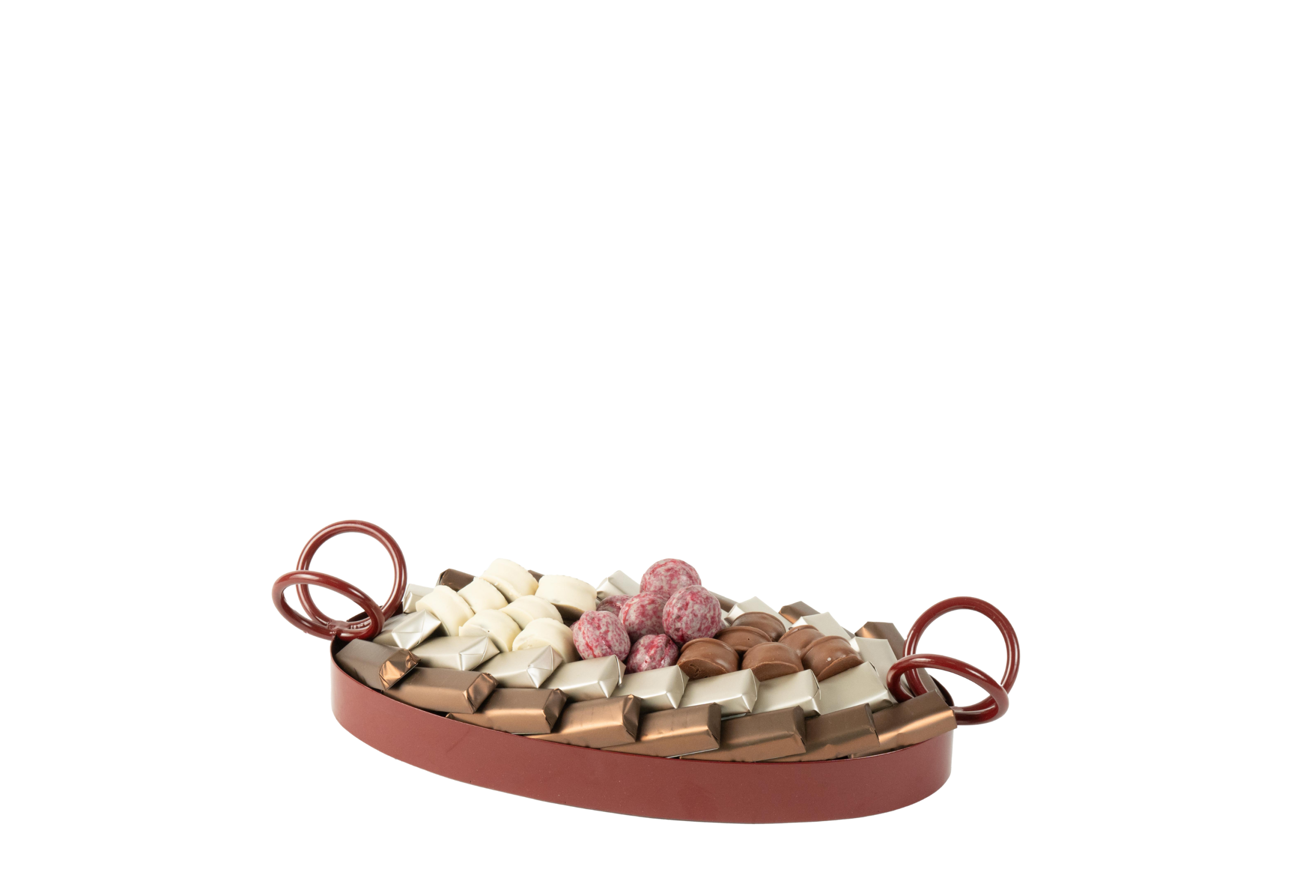 Plateau en métal garni de chocolat