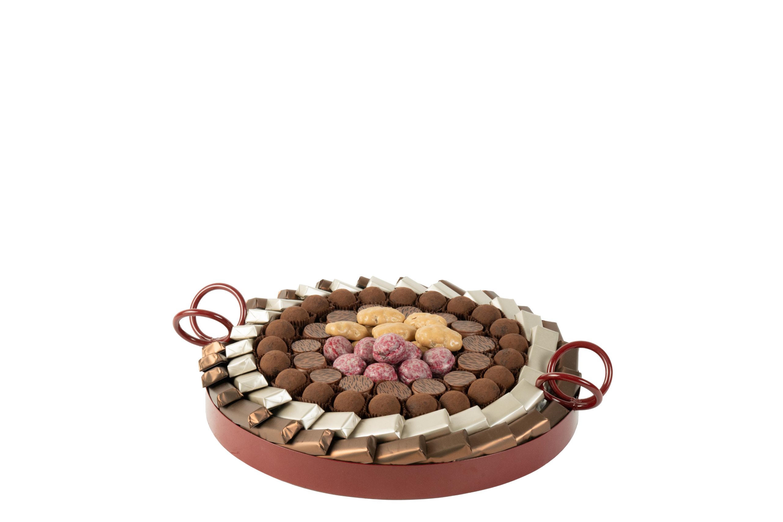 Plateau en métal garni de chocolat