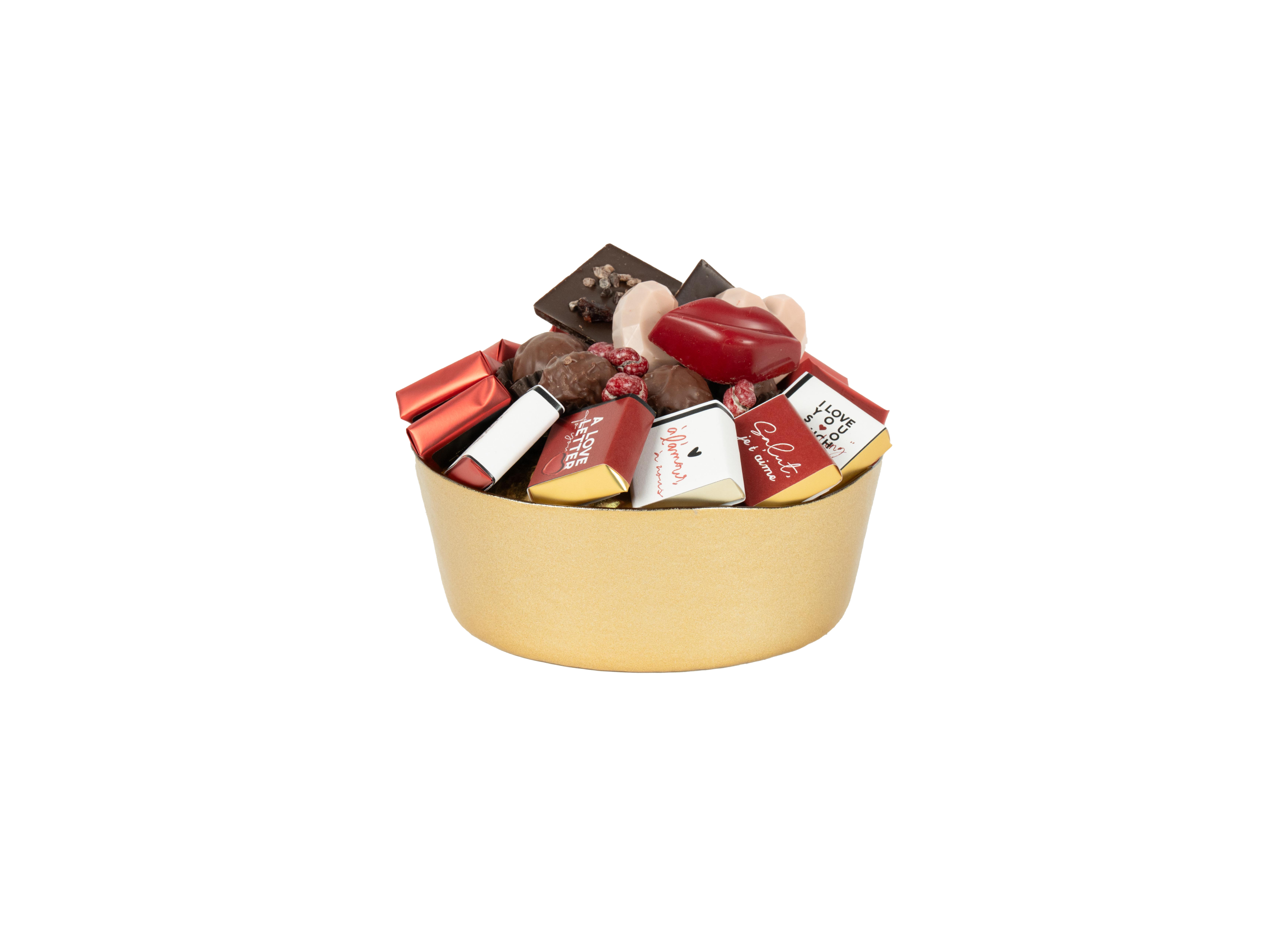 Coupe en verre doré garnie de chocolat